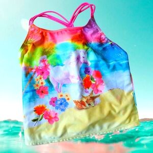 Wonder NATION NEON Colorful Unicorn Kids Swim Top TANKINI BEACH 14-16 PLUS XL/XG